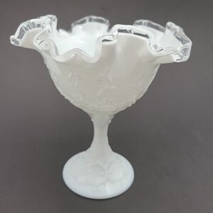 Fenton Silver Crest Spanish Lace White Milk Glass Compote Candy Dish Vintage